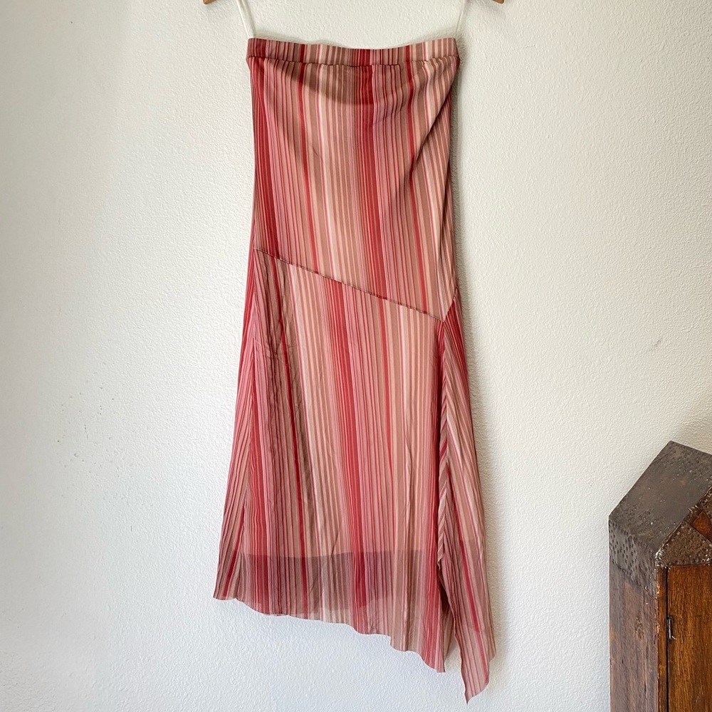 VINTAGE Y2K ::: pinks & creams striped strapless dress w/ asymmetrical hem